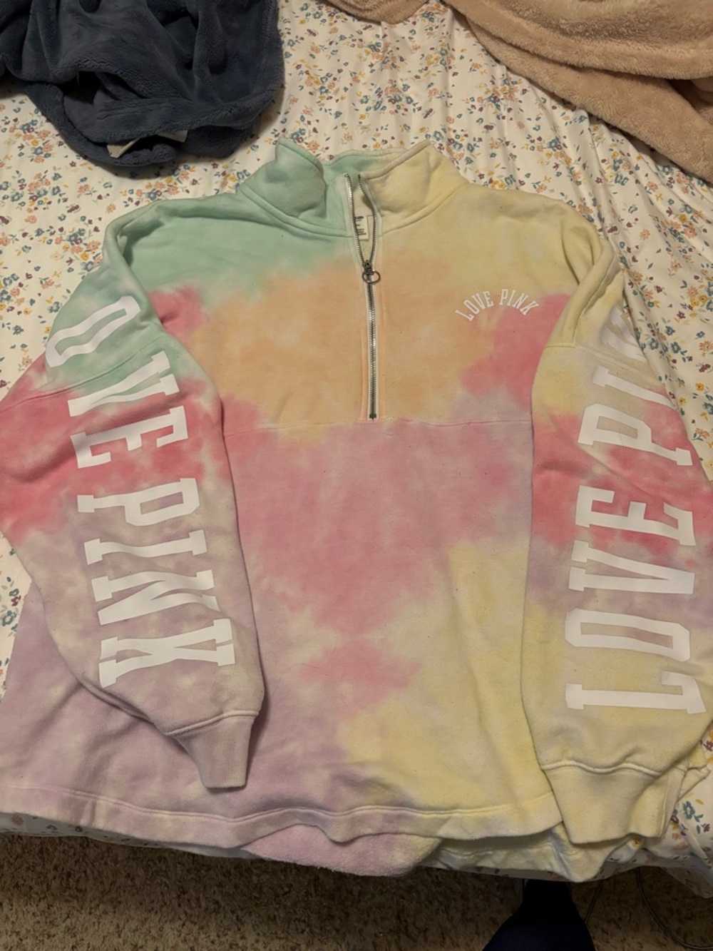 PINK tie dye oversized quarter zip sweatshirt